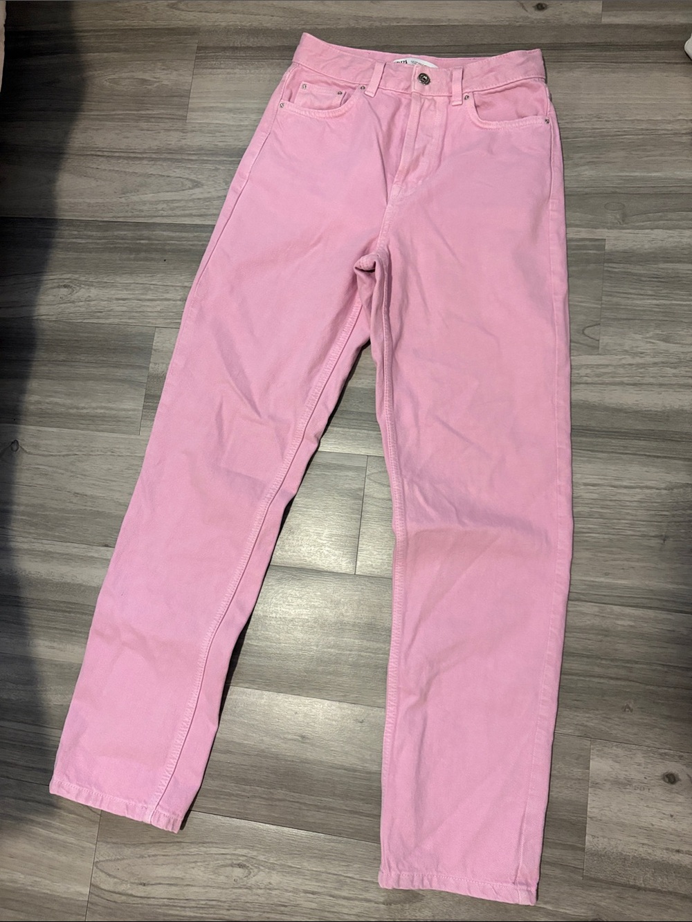 Zara Pink High-Rise Straight Leg Jeans